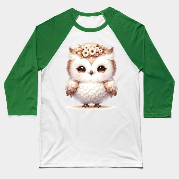 Cute Fluffy Baby Owl Baseball T-Shirt by dcohea